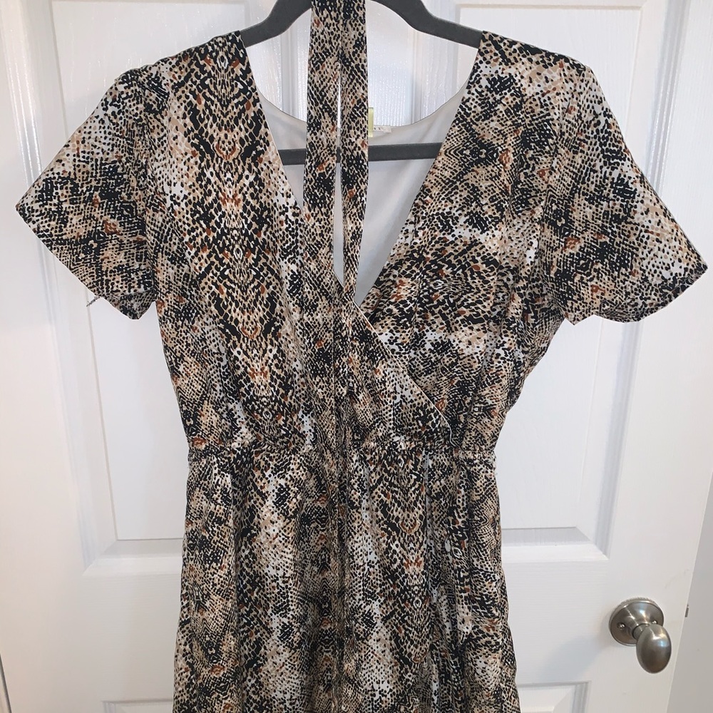 Snake skin dress with tie belt.